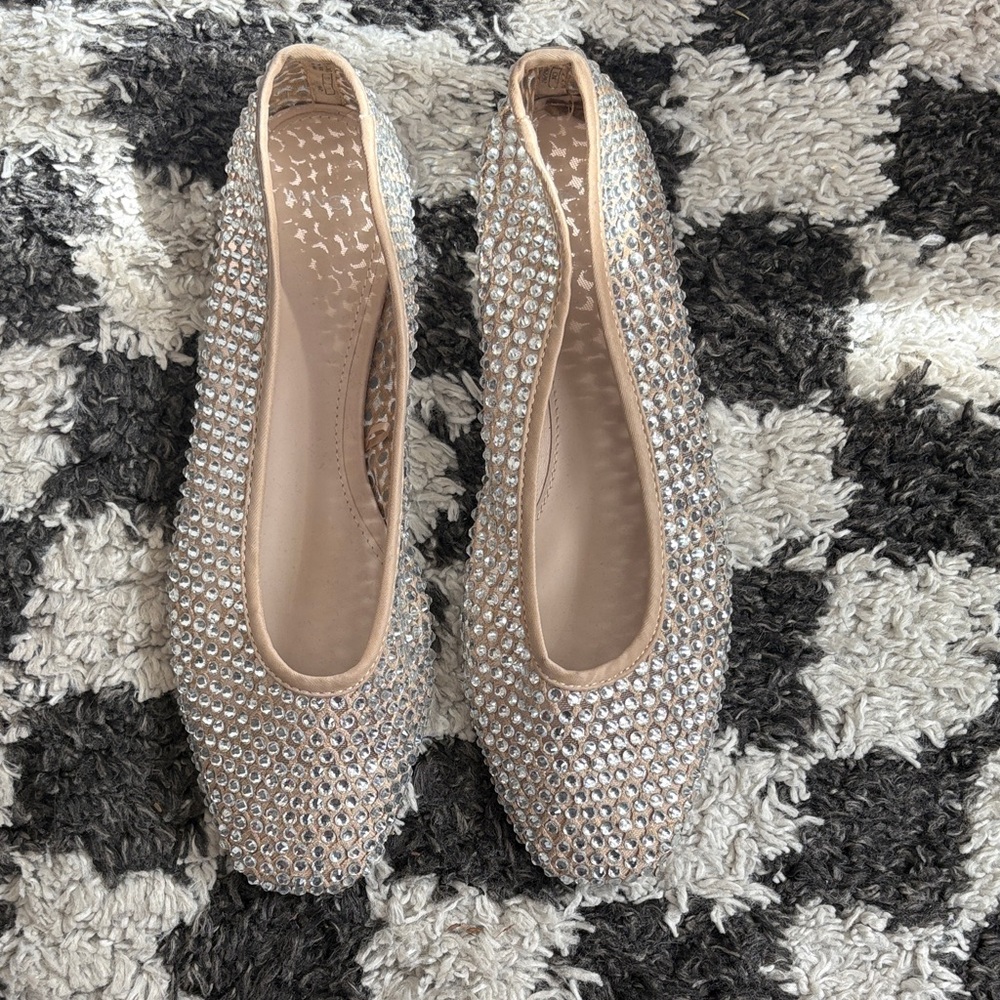 Mango Nude Crystal-Embellished mesh  Ballet Flats - Picture 3 of 8